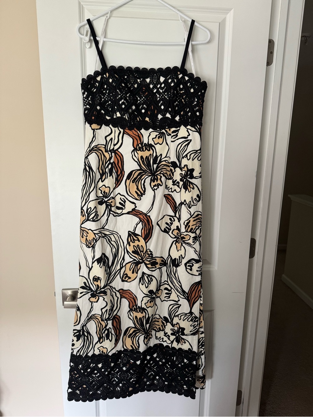 Lilly Pultizer Black Crochet-Trim Floral Maxi Dress - White with Brown Accents